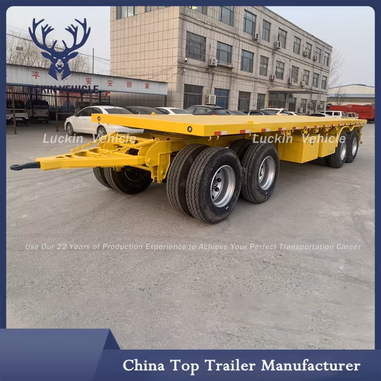 China Factory Container Transport Flatbed Semi Trailer Three Axle